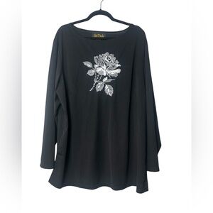 Bob Mackie Wearable Art Shirt Tunic Womens Sz 2X Floral  Long Sleeve Embroidered